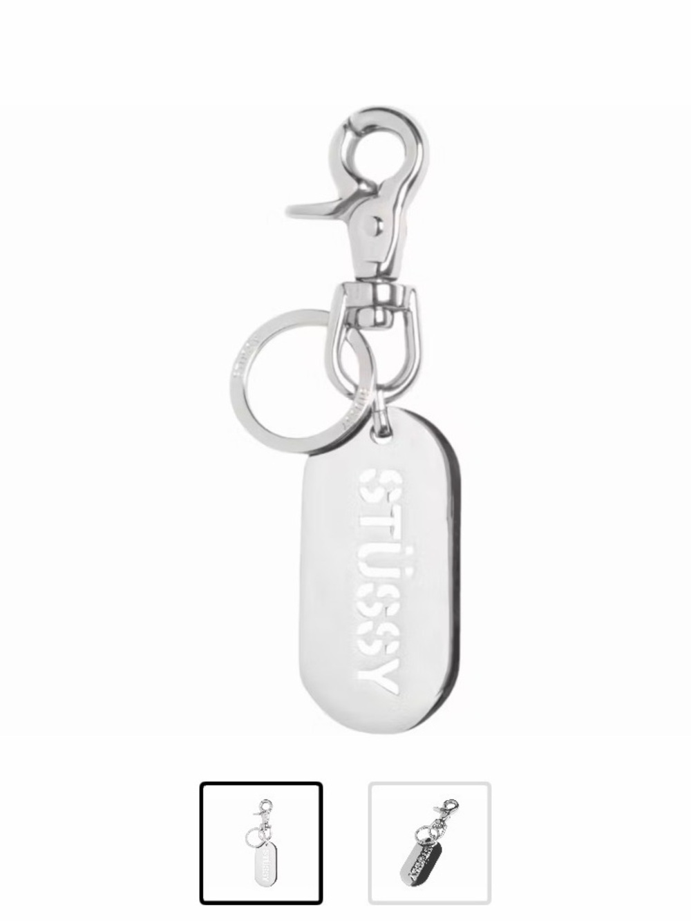 Stussy Silver Logo Tag Key Clip